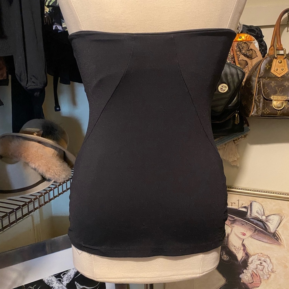 Susana Monaco Black Strapless Top Ruched Bust Bodycon Stretch Size S - Picture 2 of 5